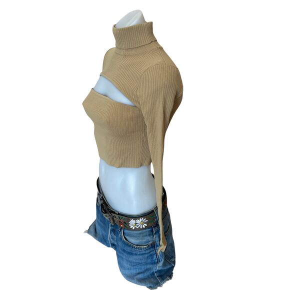 Superdown Camel Cut Out Sweater XS Keyhole Bodycon Ribbed Revolve Tasha $72 NEW - Picture 6 of 7